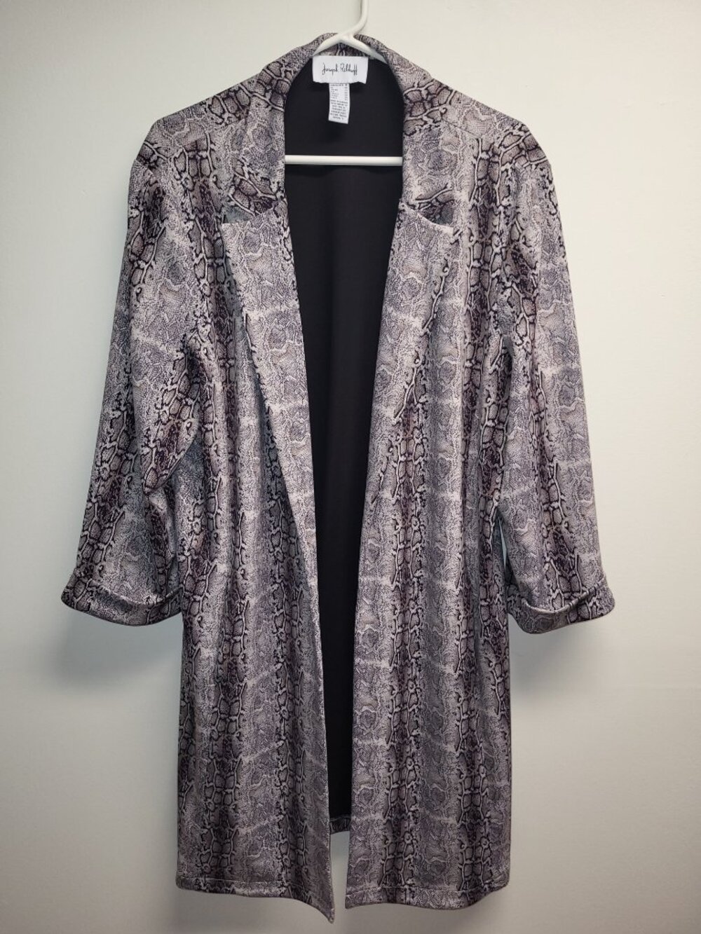 Joseph Ribkoff Snakeskin Print Open Front Long Duster Blazer Jacket Size 18 - Picture 10 of 11